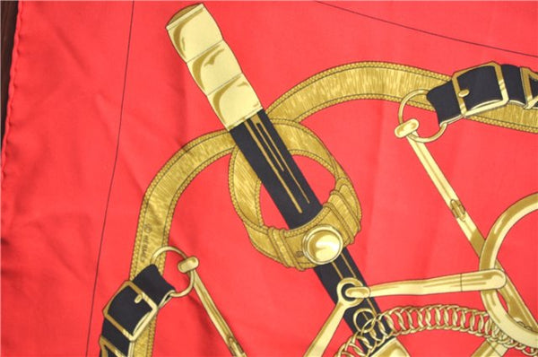 Authentic HERMES Carre 90 Scarf "EPERON D'OR" Silk Red J9521