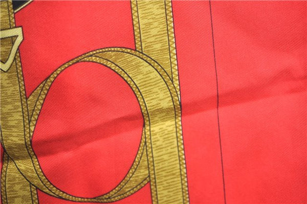 Authentic HERMES Carre 90 Scarf "EPERON D'OR" Silk Red J9521