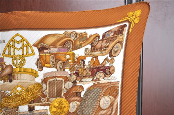 Authentic HERMES Pleats Scarf "AUTOMOBILE" Silk Brown Box J9530