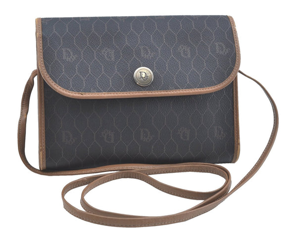 Authentic Christian Dior Honeycomb Shoulder Cross Bag PVC Leather Black CD J9540