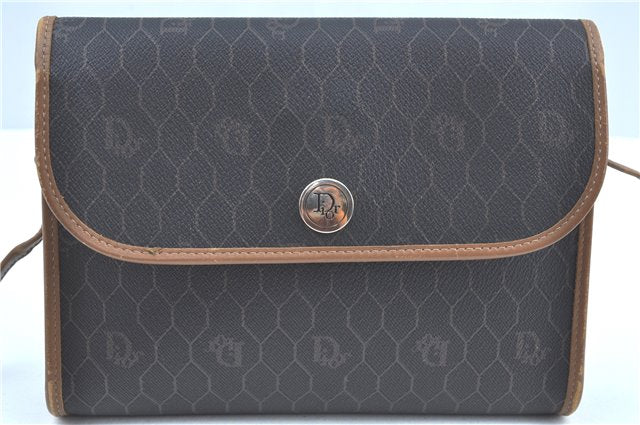 Authentic Christian Dior Honeycomb Shoulder Cross Bag PVC Leather Black CD J9540