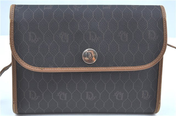 Authentic Christian Dior Honeycomb Shoulder Cross Bag PVC Leather Black CD J9540