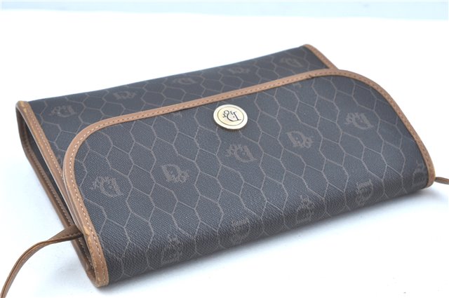Authentic Christian Dior Honeycomb Shoulder Cross Bag PVC Leather Black CD J9540