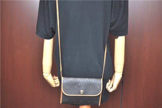 Authentic Christian Dior Honeycomb Shoulder Cross Bag PVC Leather Black CD J9540