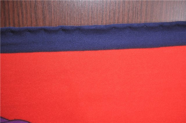 Authentic CELINE Scarf Belt Motif Silk Navy Blue Red J9541