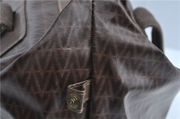 Authentic MARIO VALENTINO V Logo Travel Tote Bag PVC Leather Brown J9543