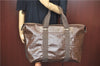 Authentic MARIO VALENTINO V Logo Travel Tote Bag PVC Leather Brown J9543