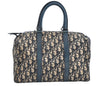 Authentic Christian Dior Trotter Hand Boston Bag Purse Canvas Leather Blue J9550