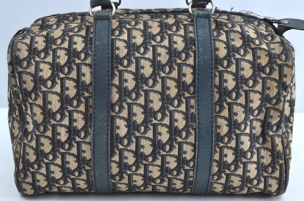 Authentic Christian Dior Trotter Hand Boston Bag Purse Canvas Leather Blue J9550