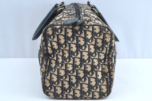 Authentic Christian Dior Trotter Hand Boston Bag Purse Canvas Leather Blue J9550