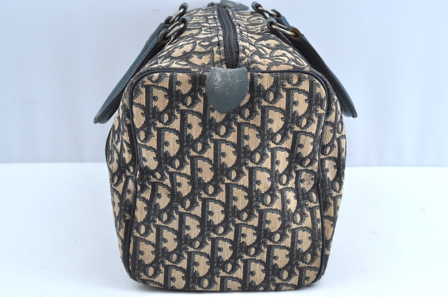 Authentic Christian Dior Trotter Hand Boston Bag Purse Canvas Leather Blue J9550