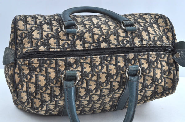 Authentic Christian Dior Trotter Hand Boston Bag Purse Canvas Leather Blue J9550