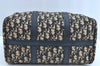 Authentic Christian Dior Trotter Hand Boston Bag Purse Canvas Leather Blue J9550