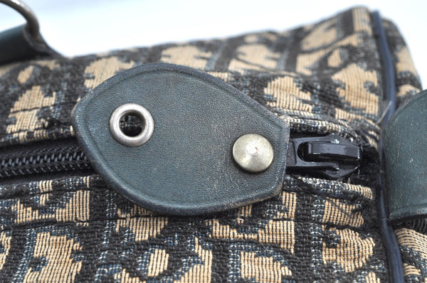 Authentic Christian Dior Trotter Hand Boston Bag Purse Canvas Leather Blue J9550