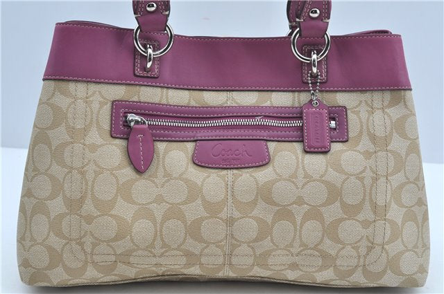 Authentic COACH Signature Shoulder Hand Bag PVC Leather F15707 Beige Pink J9552