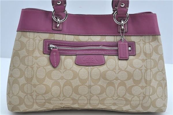 Authentic COACH Signature Shoulder Hand Bag PVC Leather F15707 Beige Pink J9552