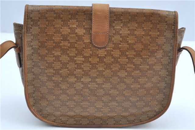 Authentic CELINE Macadam Blason Shoulder Cross Body Bag PVC Leather Beige J9561