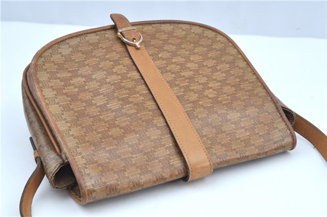 Authentic CELINE Macadam Blason Shoulder Cross Body Bag PVC Leather Beige J9561