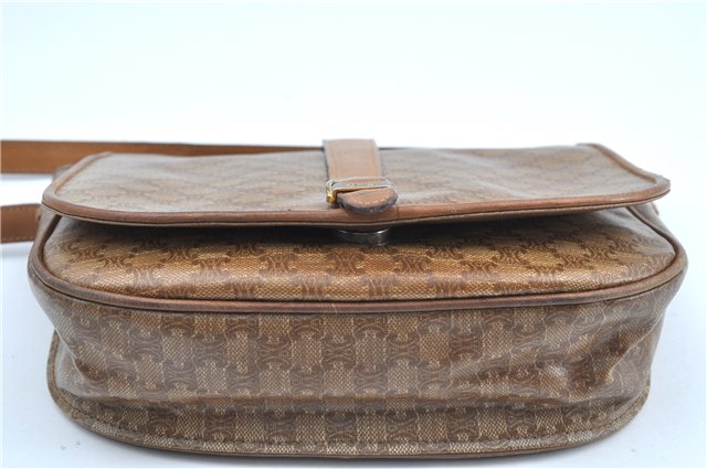 Authentic CELINE Macadam Blason Shoulder Cross Body Bag PVC Leather Beige J9561
