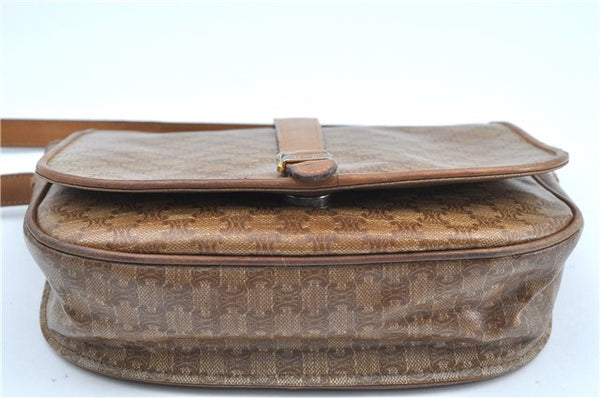 Authentic CELINE Macadam Blason Shoulder Cross Body Bag PVC Leather Beige J9561