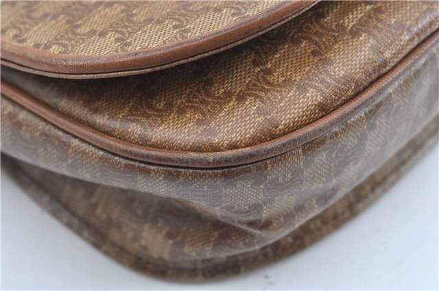 Authentic CELINE Macadam Blason Shoulder Cross Body Bag PVC Leather Beige J9561