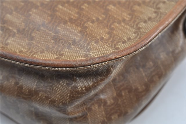 Authentic CELINE Macadam Blason Shoulder Cross Body Bag PVC Leather Beige J9561