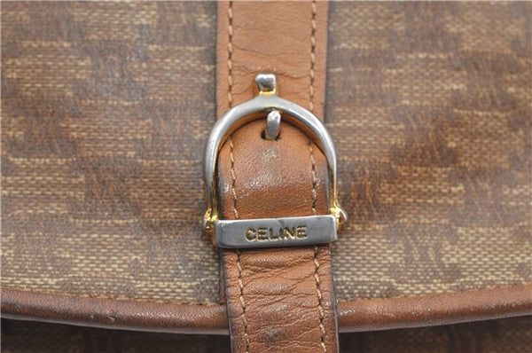 Authentic CELINE Macadam Blason Shoulder Cross Body Bag PVC Leather Beige J9561