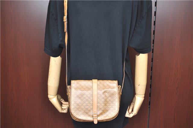 Authentic CELINE Macadam Blason Shoulder Cross Body Bag PVC Leather Beige J9561