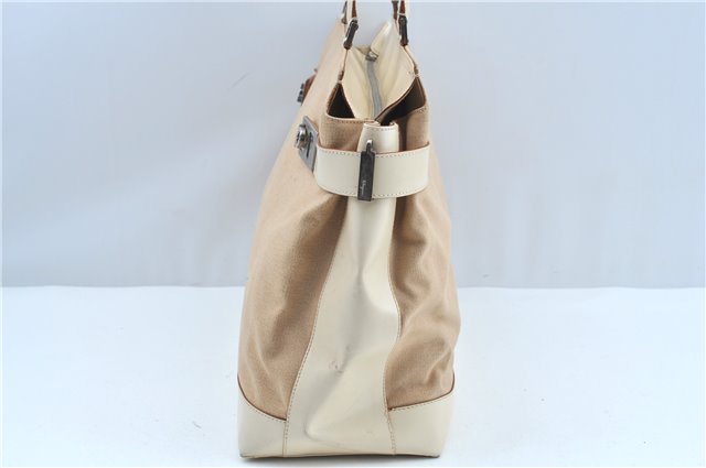 Auth Ferragamo Gancini Canvas Leather Shoulder Tote Bag Purse Beige Ivory J9562