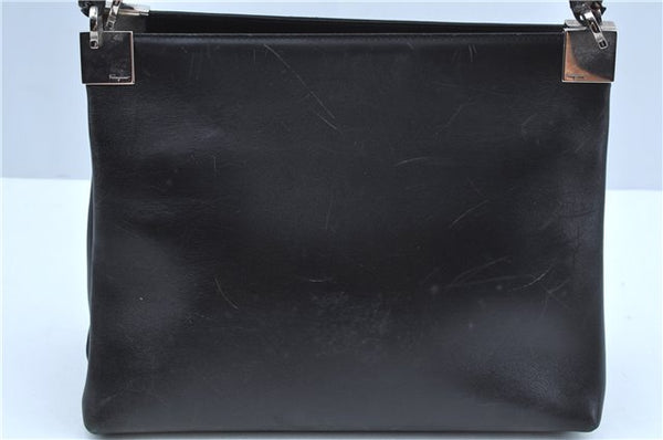 Authentic Salvatore Ferragamo Leather Shoulder Bag Purse Black J9564