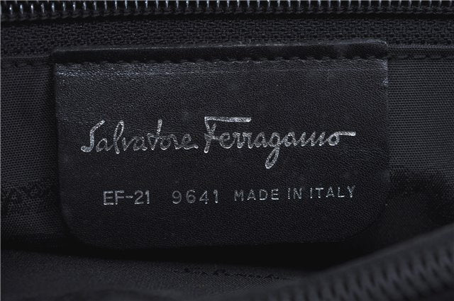 Authentic Salvatore Ferragamo Leather Shoulder Bag Purse Black J9564