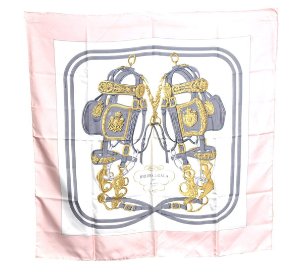 Authentic HERMES Carre 90 Scarf "BRIDES de GALA par" Silk Pink J9568