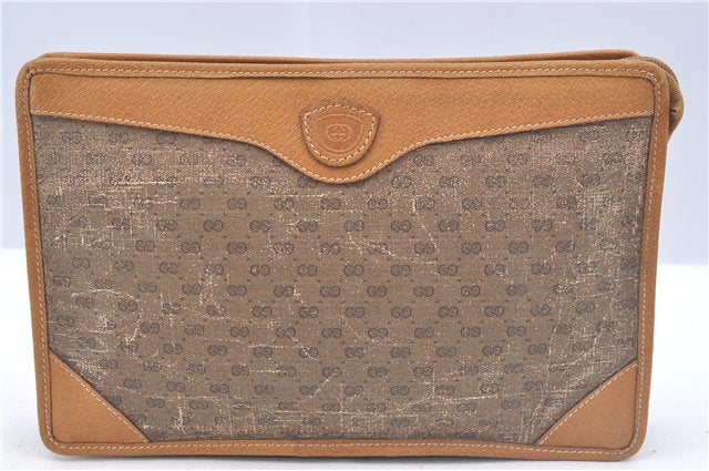 Authentic GUCCI Micro GG PVC Leather Clutch Hand Bag Purse Brown J9574