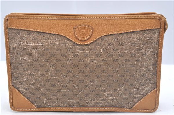 Authentic GUCCI Micro GG PVC Leather Clutch Hand Bag Purse Brown J9574