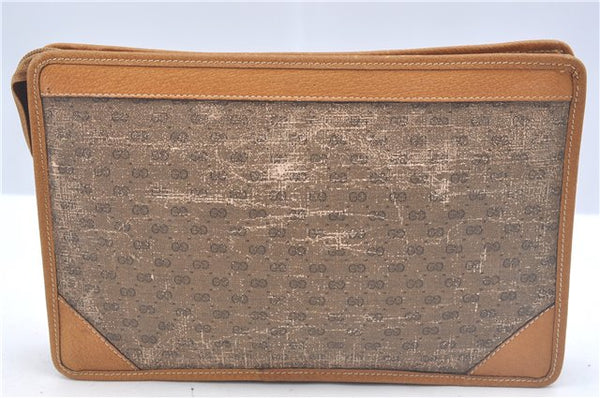 Authentic GUCCI Micro GG PVC Leather Clutch Hand Bag Purse Brown J9574
