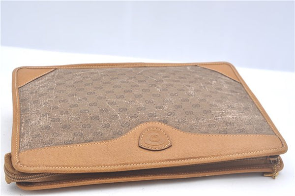 Authentic GUCCI Micro GG PVC Leather Clutch Hand Bag Purse Brown J9574