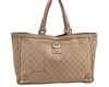 Authentic GUCCI Abbey Shoulder Tote Bag GG Canvas Leather 141472 Gold Pink J9578