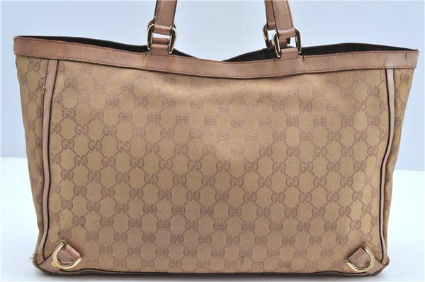Authentic GUCCI Abbey Shoulder Tote Bag GG Canvas Leather 141472 Gold Pink J9578