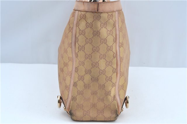 Authentic GUCCI Abbey Shoulder Tote Bag GG Canvas Leather 141472 Gold Pink J9578