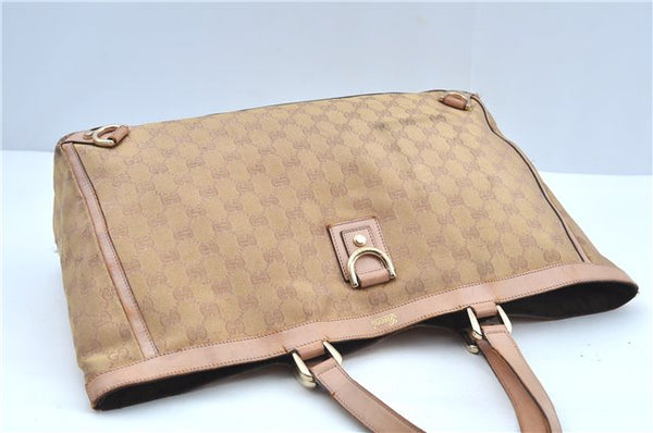 Authentic GUCCI Abbey Shoulder Tote Bag GG Canvas Leather 141472 Gold Pink J9578