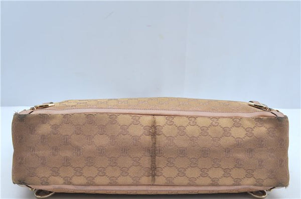 Authentic GUCCI Abbey Shoulder Tote Bag GG Canvas Leather 141472 Gold Pink J9578