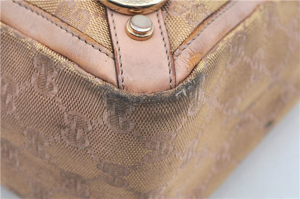 Authentic GUCCI Abbey Shoulder Tote Bag GG Canvas Leather 141472 Gold Pink J9578