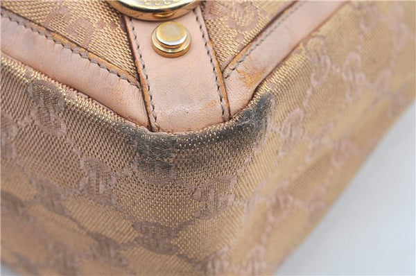 Authentic GUCCI Abbey Shoulder Tote Bag GG Canvas Leather 141472 Gold Pink J9578