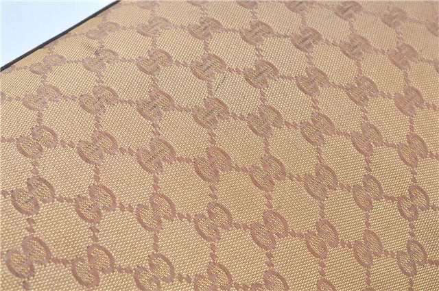 Authentic GUCCI Abbey Shoulder Tote Bag GG Canvas Leather 141472 Gold Pink J9578