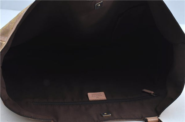 Authentic GUCCI Abbey Shoulder Tote Bag GG Canvas Leather 141472 Gold Pink J9578