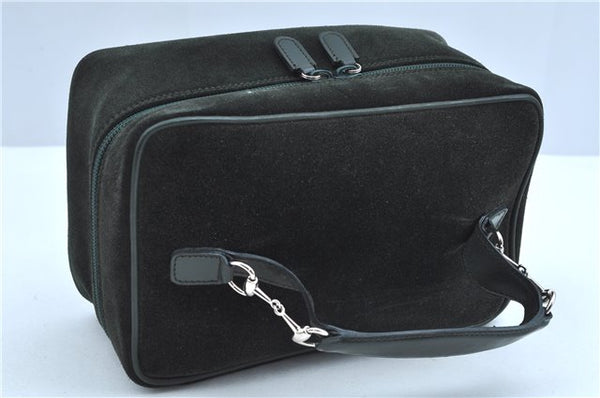 Authentic GUCCI Horsebit Vanity Hand Bag Purse Suede Leather Green Junk J9579