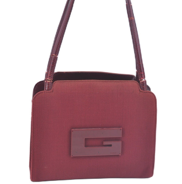 Authentic GUCCI Shoulder Hand Bag Purse Nylon Leather Red Junk J9582