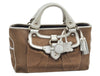 Authentic CELINE Boogie Bag Hand Bag Purse Canvas Leather Brown White J9585