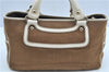 Authentic CELINE Boogie Bag Hand Bag Purse Canvas Leather Brown White J9585