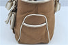 Authentic CELINE Boogie Bag Hand Bag Purse Canvas Leather Brown White J9585